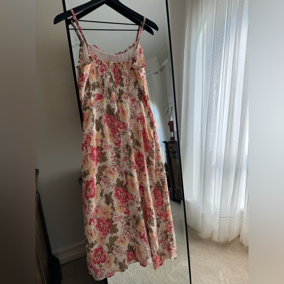 Reformation Floral Dress Pink White Yellow Green Side Slit Spaghetti Straps - Picture 4 of 8